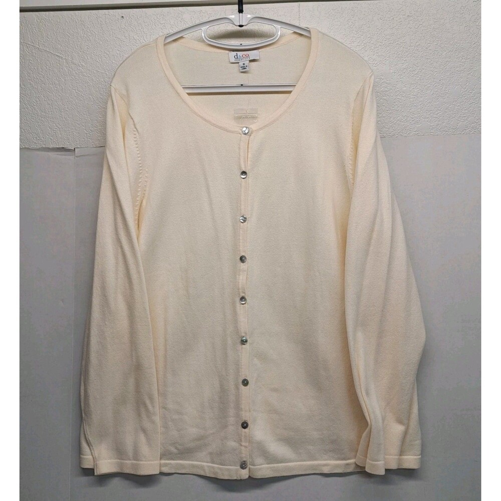 D & Co Essentials Ivory Cotton Knit sweater Shell Buttons Women's 1X